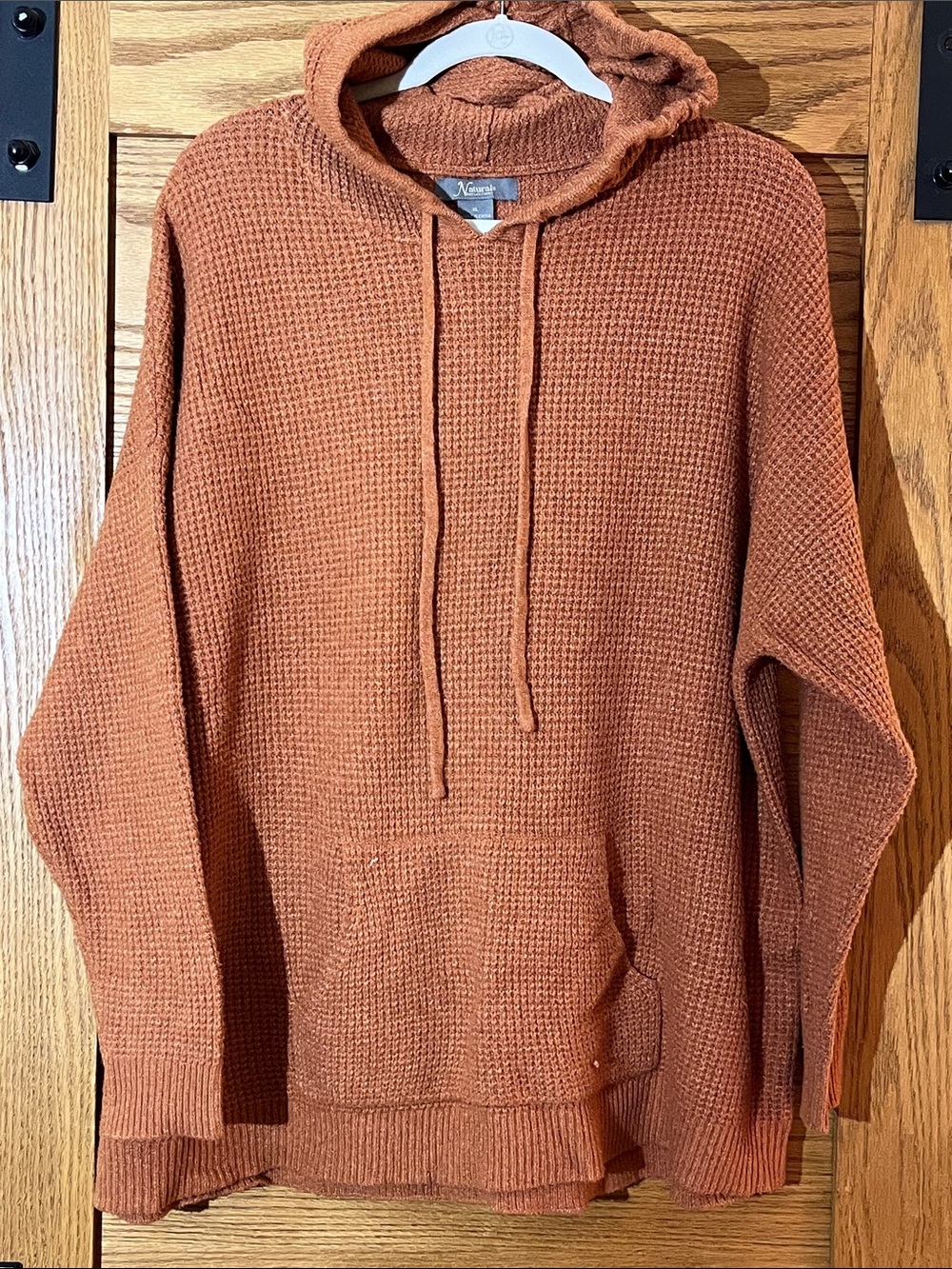Natural Reflections Rust Waffle-Knit Hooded Crewneck Sweater